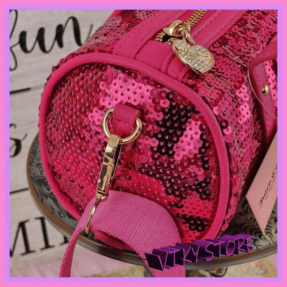 💕 NWT Juicy Couture Pink Sequin Cylinder Bag w/ Rhinestones #7196 💕 - Picture 5 of 5